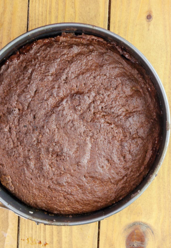 The cake when it came out of the oven, freshly baked, still turned upside down.